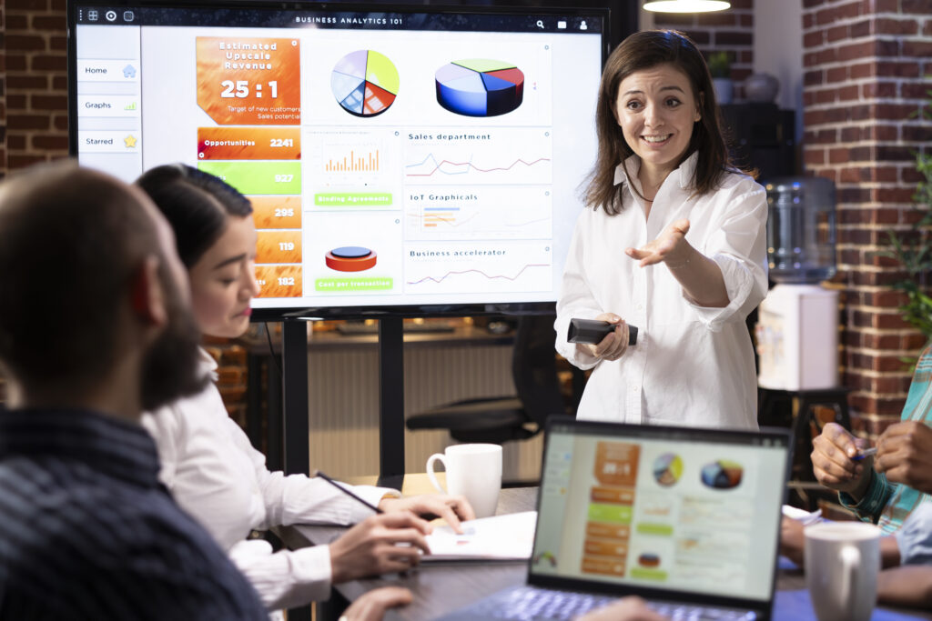 Digital marketing dashboard showing campaign performance metrics and ROI tracking