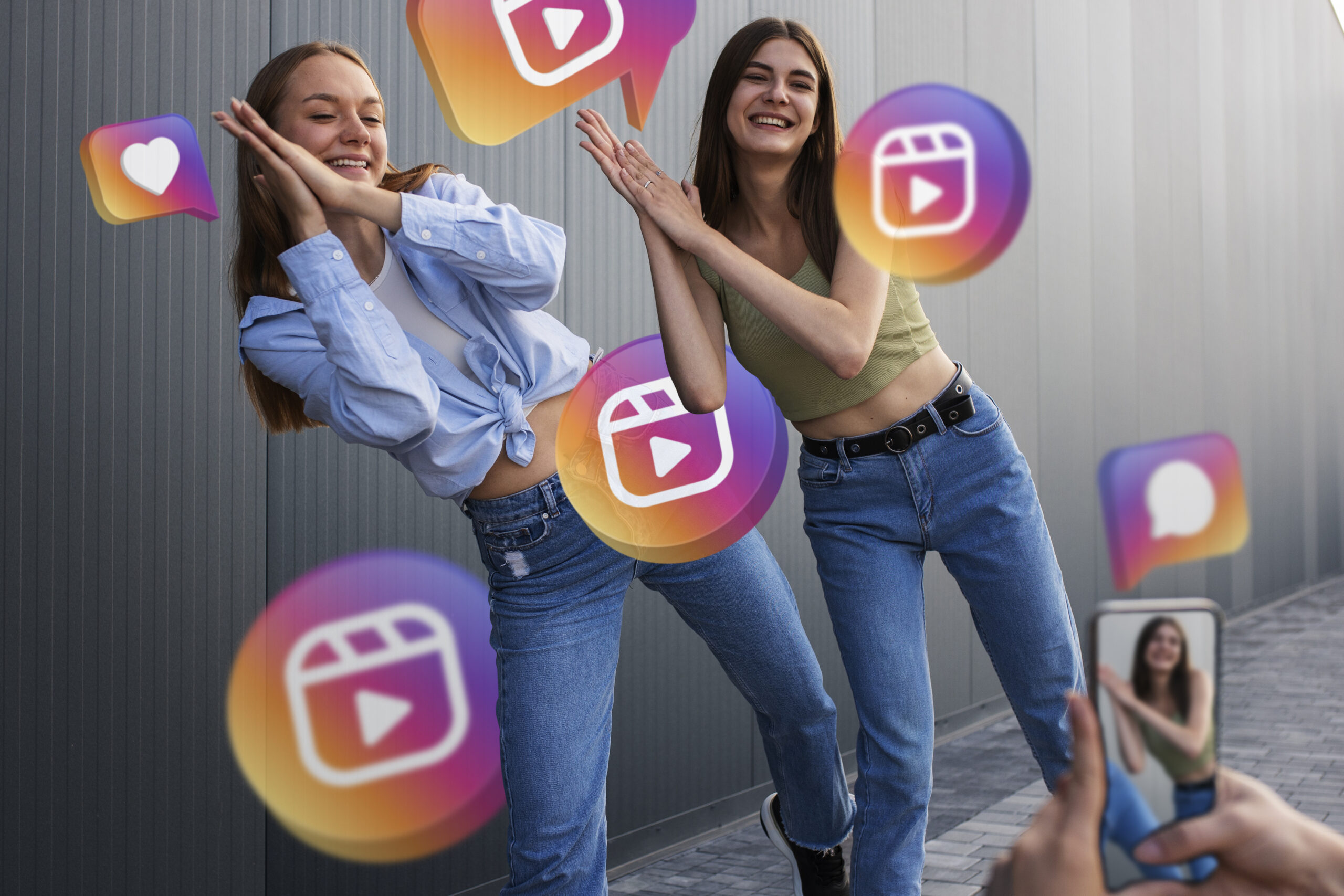 Young women creating Instagram Reels short-form video content for social media discovery and audience engagement